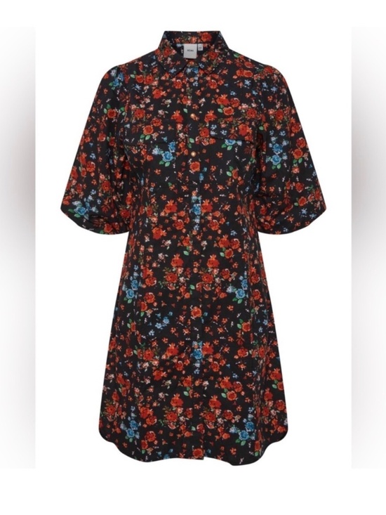 ICHI Dresses & Skirts - ICHI Kalo Floral Puff Sleeve Cotton Mini Shirt Dress NWT Sz 36 / US Small